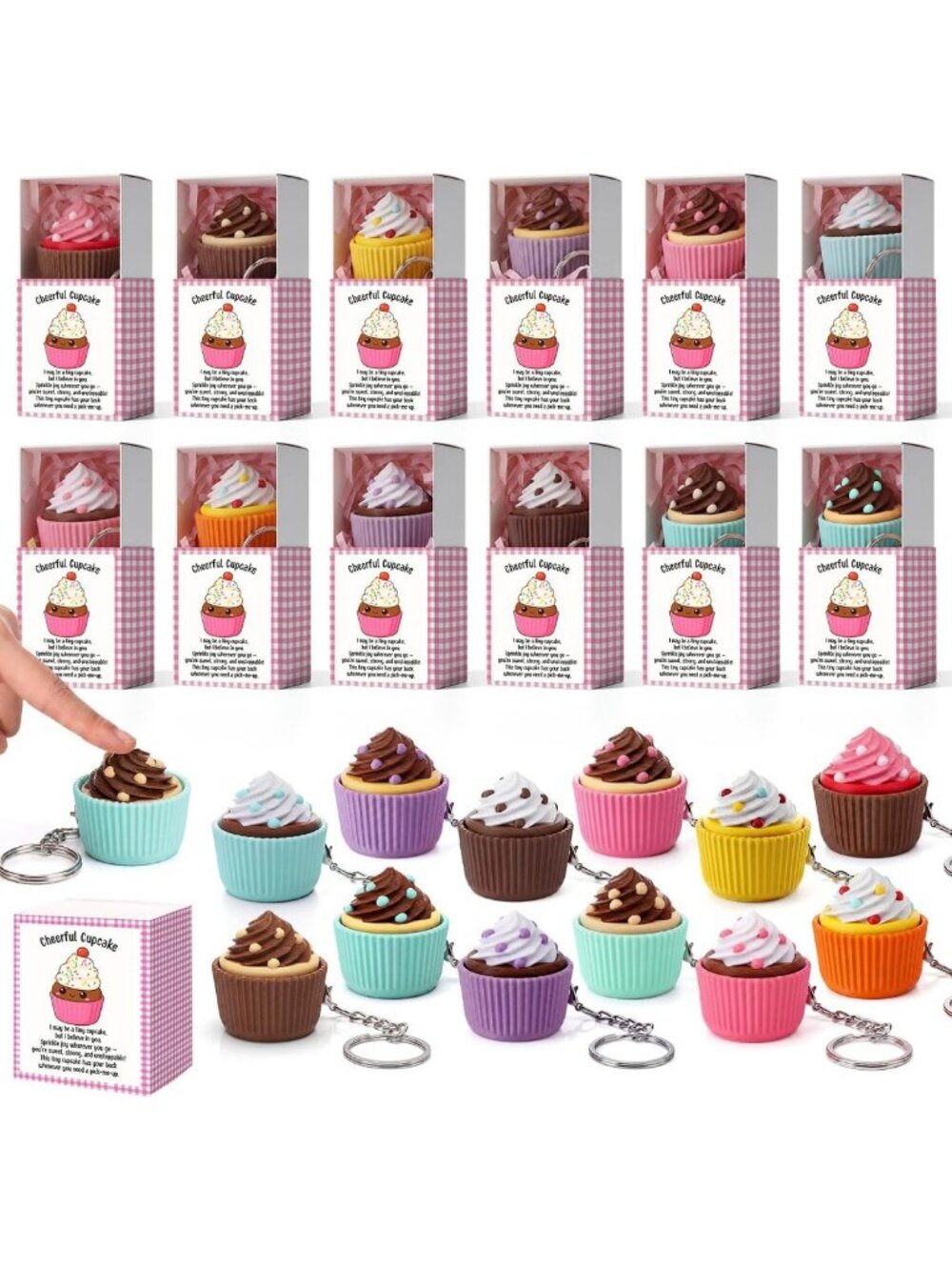 30 Sets Cupcake Fidget Keychains with Gift Boxes - Party Favors, Back to School